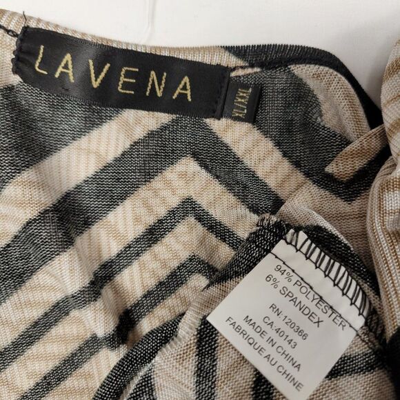 Butterfly Sleeve Top in Black & Beige Geometric Print -  Size S, XL - Picture 5 of 10